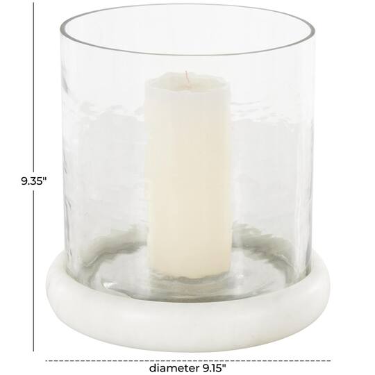 Clear Glass Pillar Candle Holder with White Marble Base